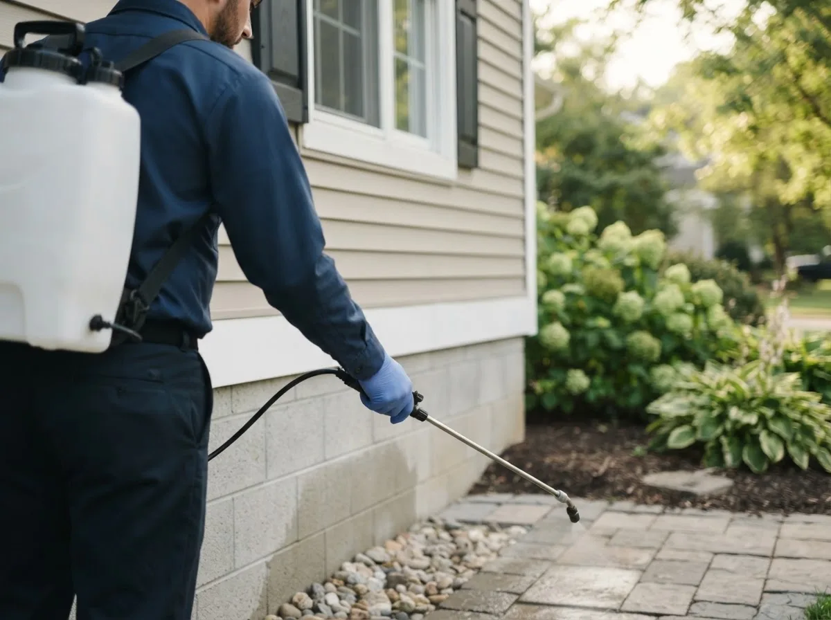 Pest control technician inspecting a home in Bassett, VA